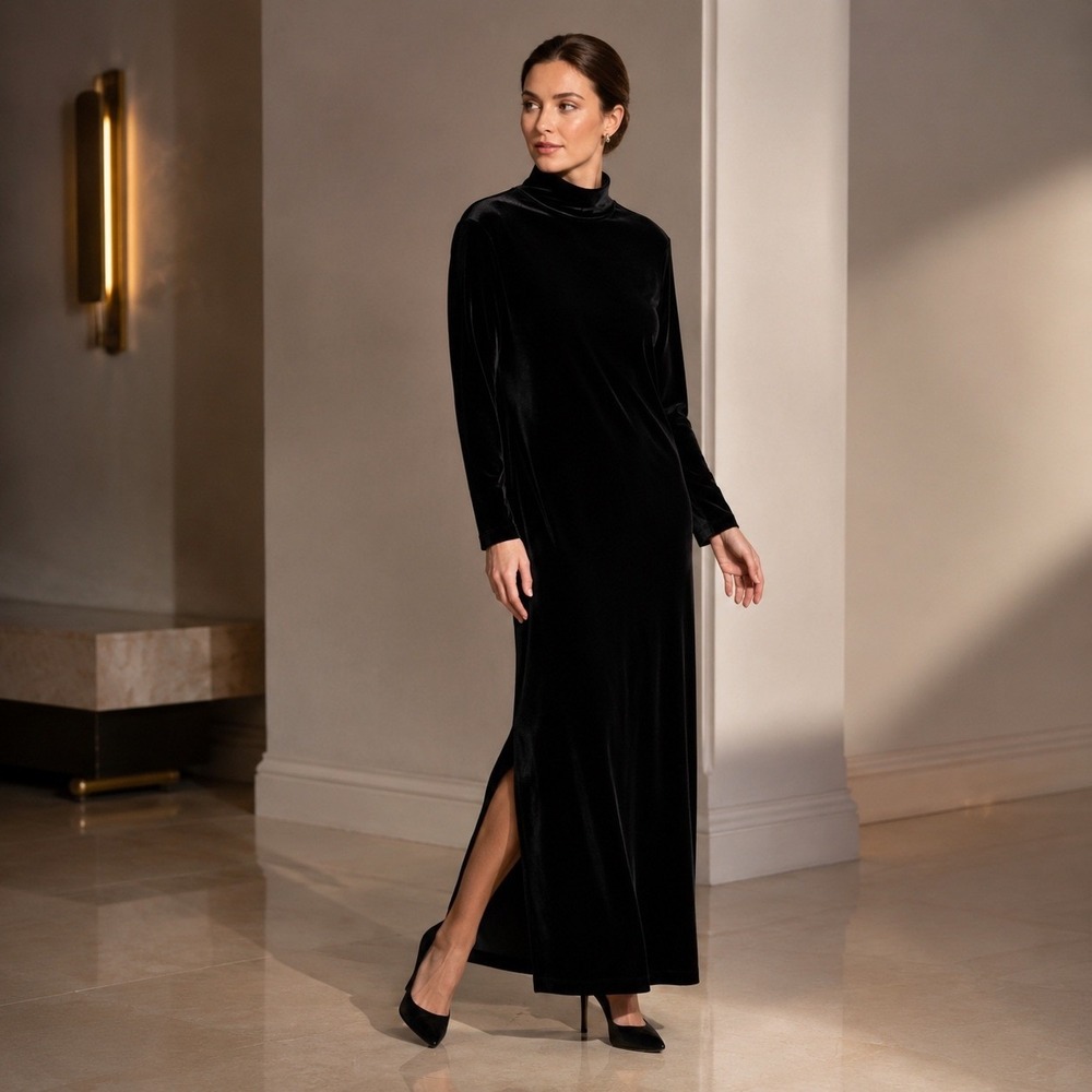 Vintage 90s Lauren Ralph Lauren Black Velvet Maxi Dress P Fits M Korea Luxury